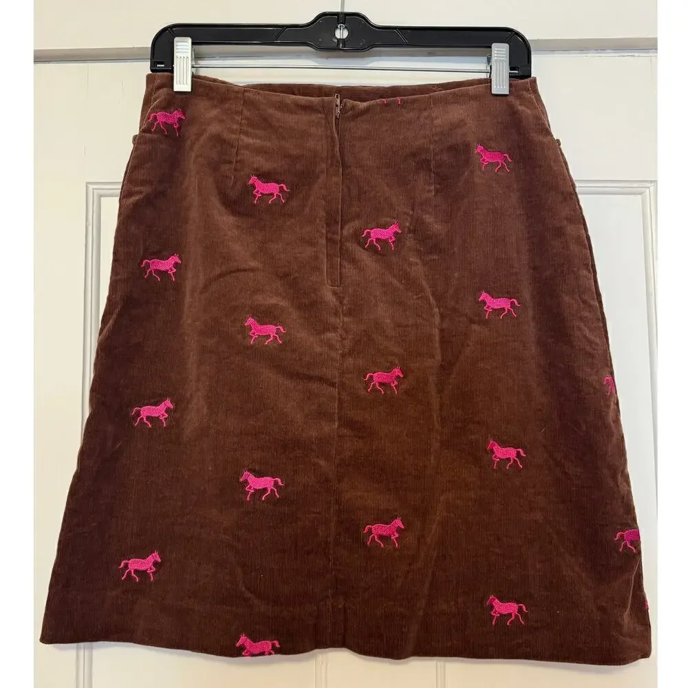 Vintage Lilly Pulitzer Corduroy Mini Skirt w/ Embroidered Pink Horses Size 4 - Picture 2 of 4